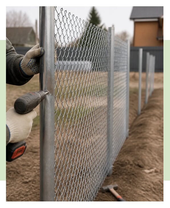 Оцинкованный забор из рабицы под ключ для участка в Лесне